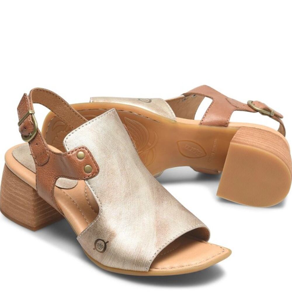 Born Sylvie Leather Light Gold Panna Cotta Peep Toe Sandals 11M